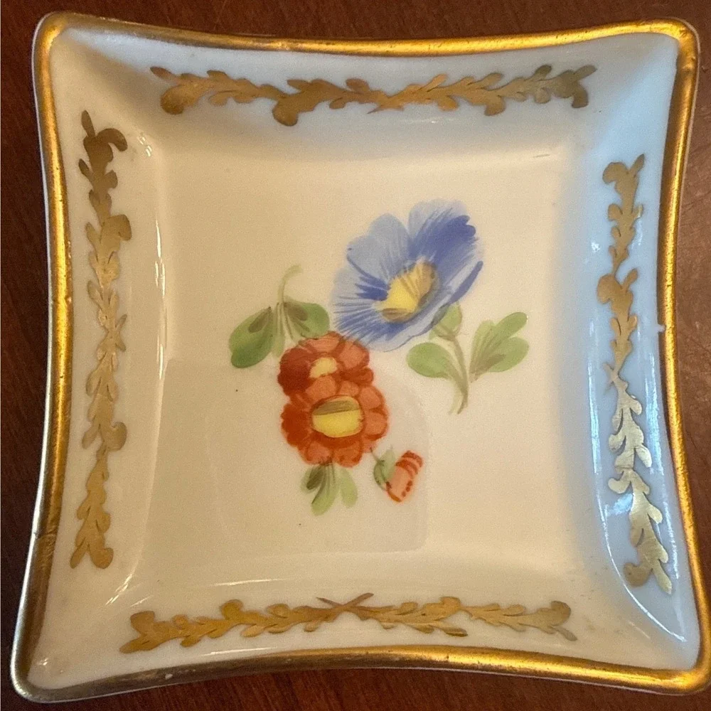 Dresden butter pat dishes set of 4 floral gold antique porcelain painted trinket